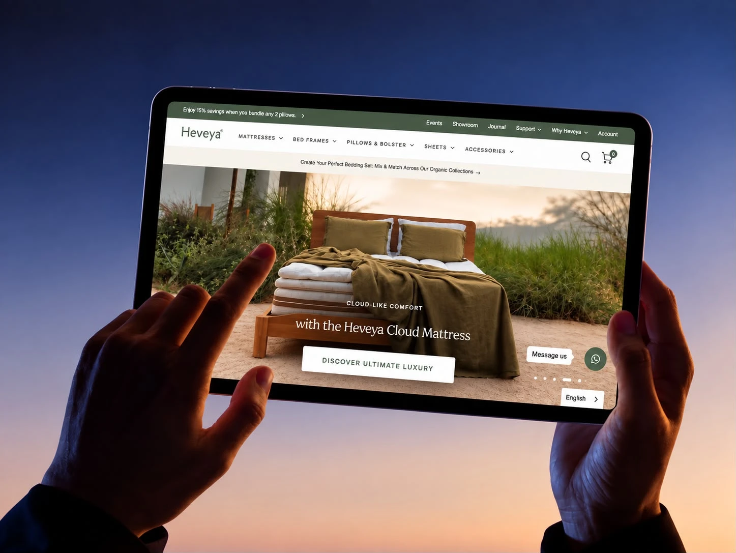 Heveya – Organic latex mattress Shopify store design and e-commerce UI/UX preview