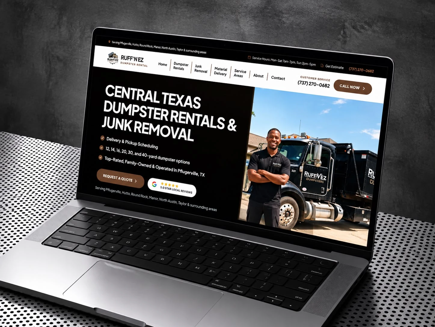 Ruff'N EZ Dumpster Rental – Website design, branding and digital experience preview